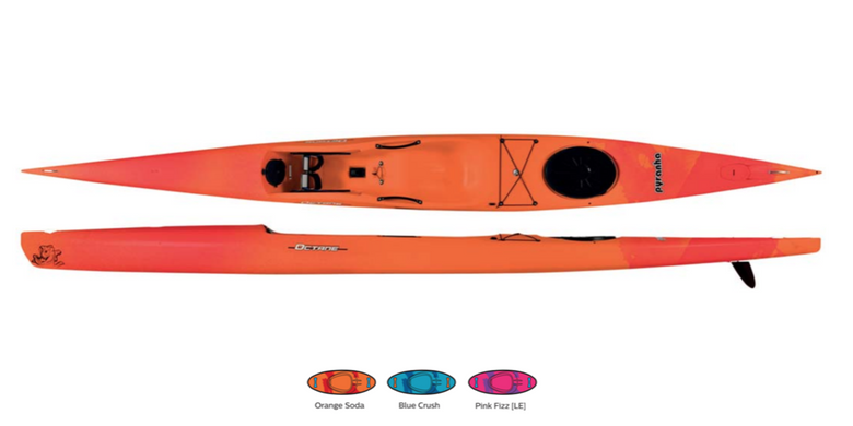 P&H Pyranha Octane 175 - полиэтиленовый surf ski каяк для любителей быстрой гребли, полиэтилен-сендвич, Да. Рулевое перо снизу под каяком